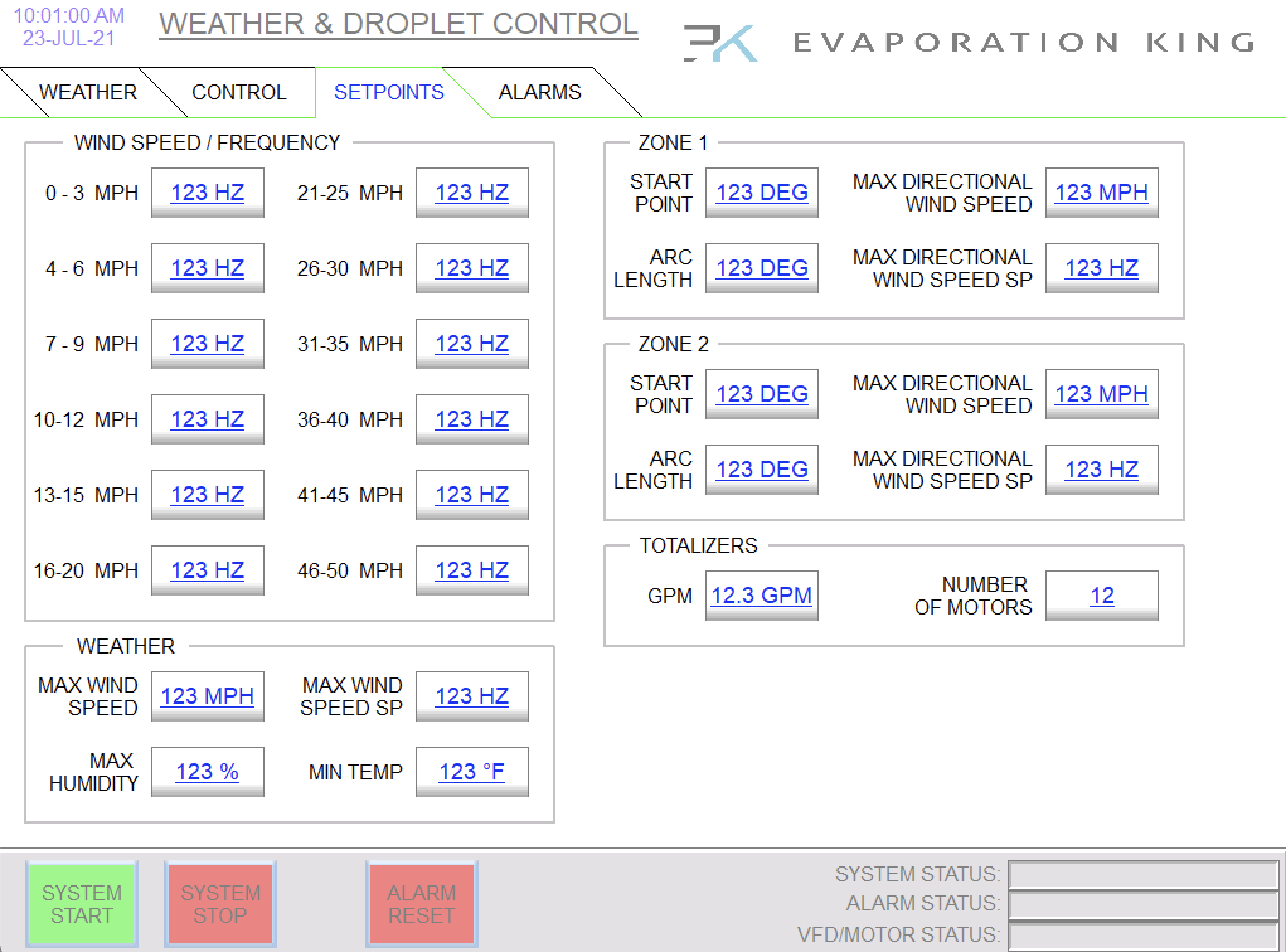 Figure 2:  WDC Setpoints Interface